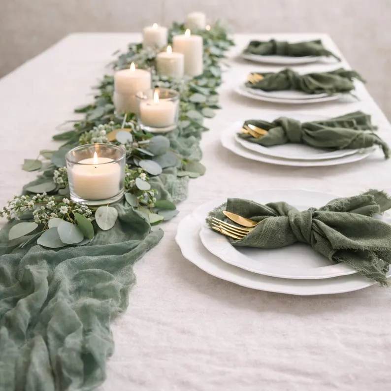 gauze table runners for wedding reception decor on tables