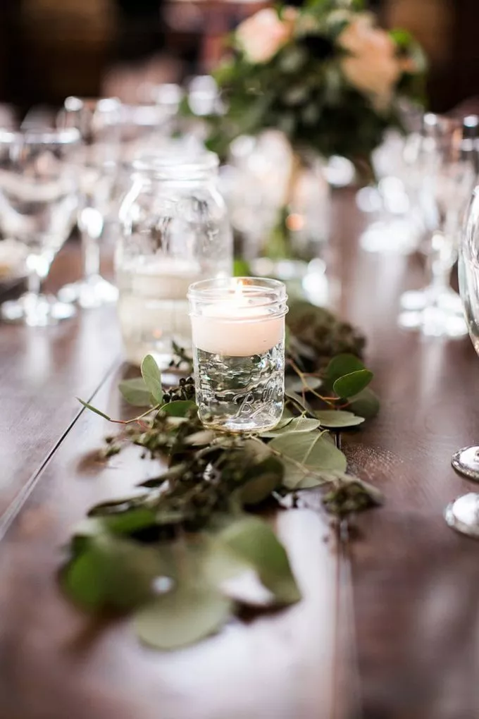 mason jar floating candle vase for wedding reception decor idea