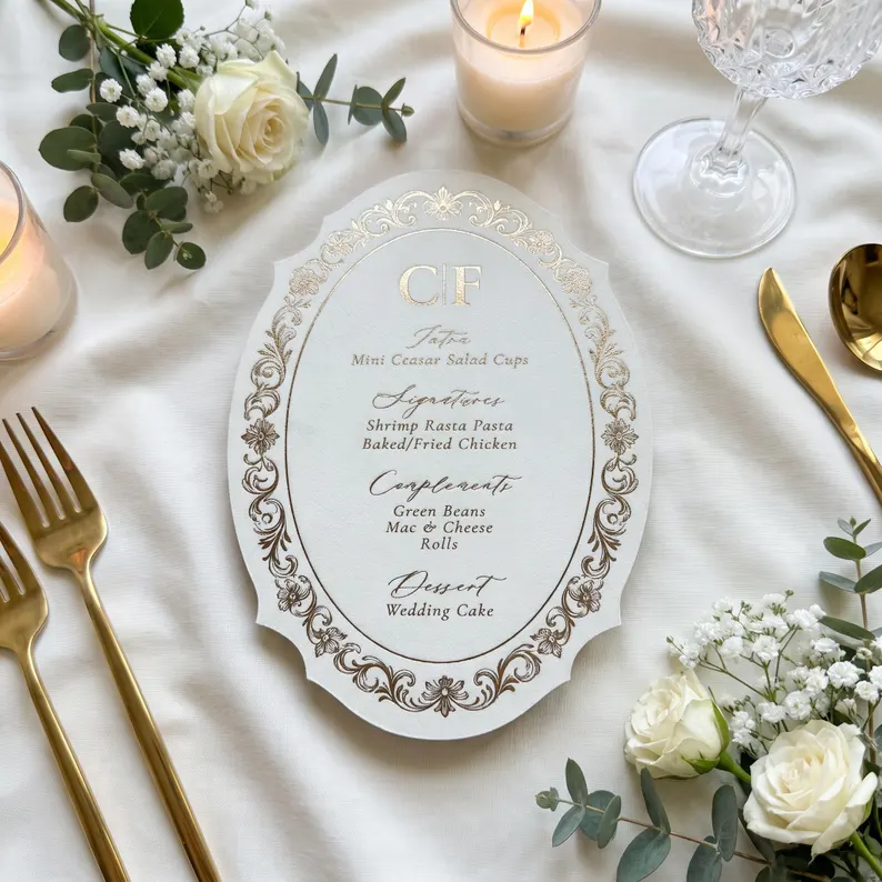 custom decorative menu for wedding reception