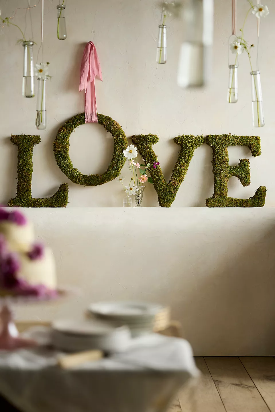 moss letters for wedding reception decor