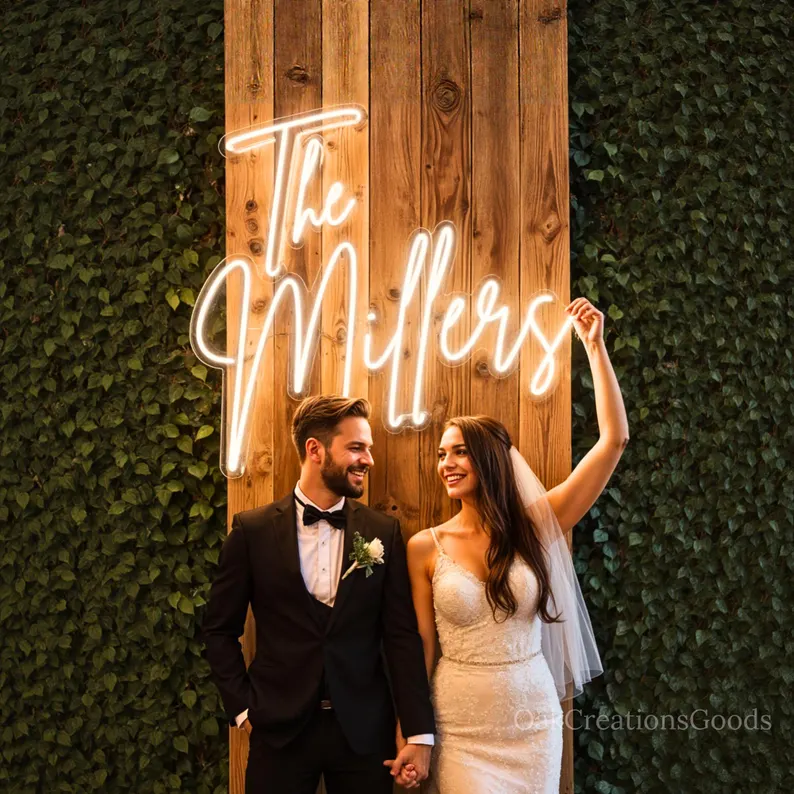 custom neon sign to decorate the wedding reception sweetheart table or wall
