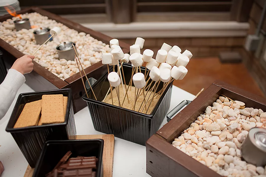 wedding reception late-night snack smores decor setup