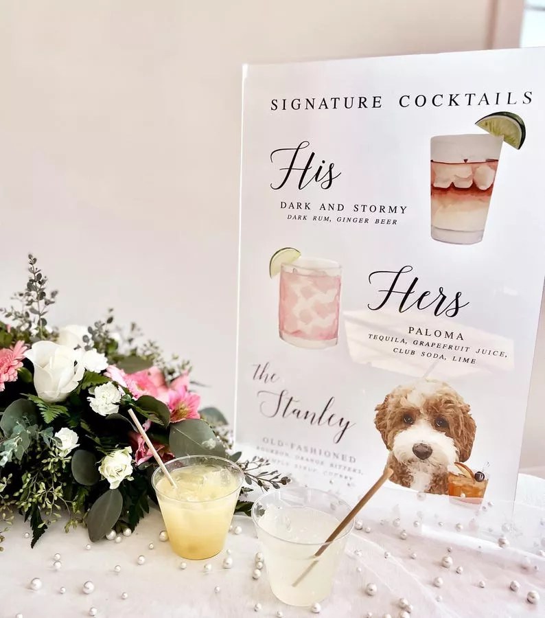 signature cocktails sign for the wedding reception
