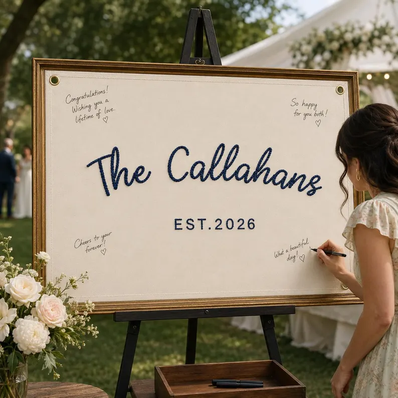 personalized wedding flag that can be used as welcome sign and guest book at your reception