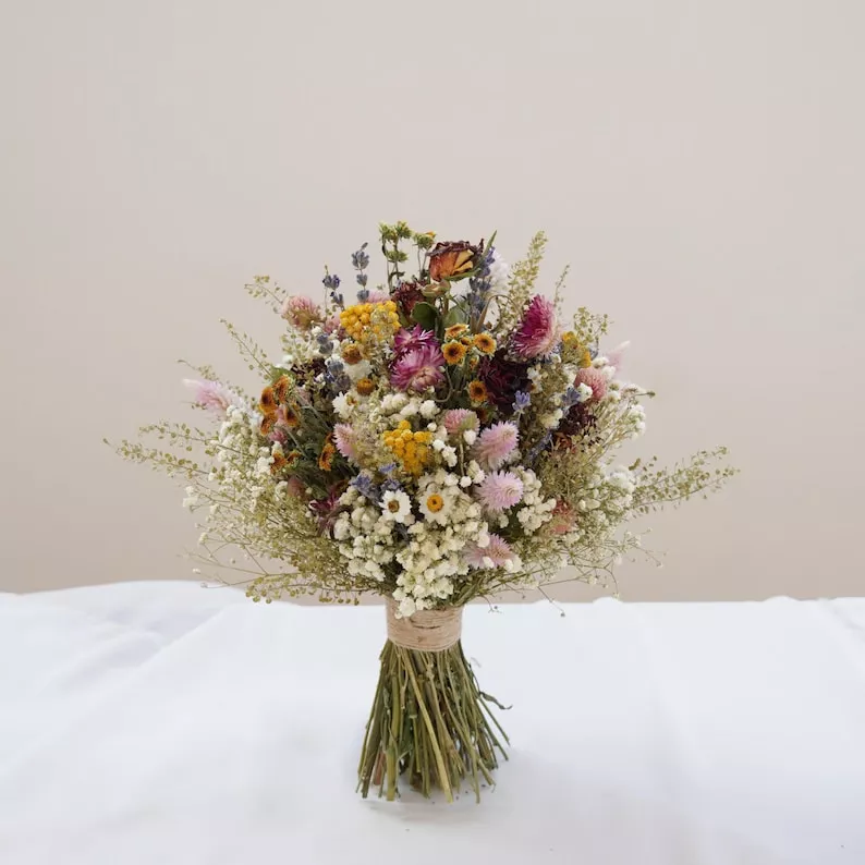 all dried wedding flower bouquet