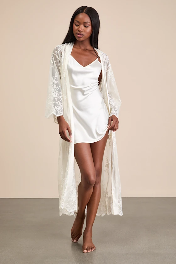 bridal lace robe and slip set for wedding night