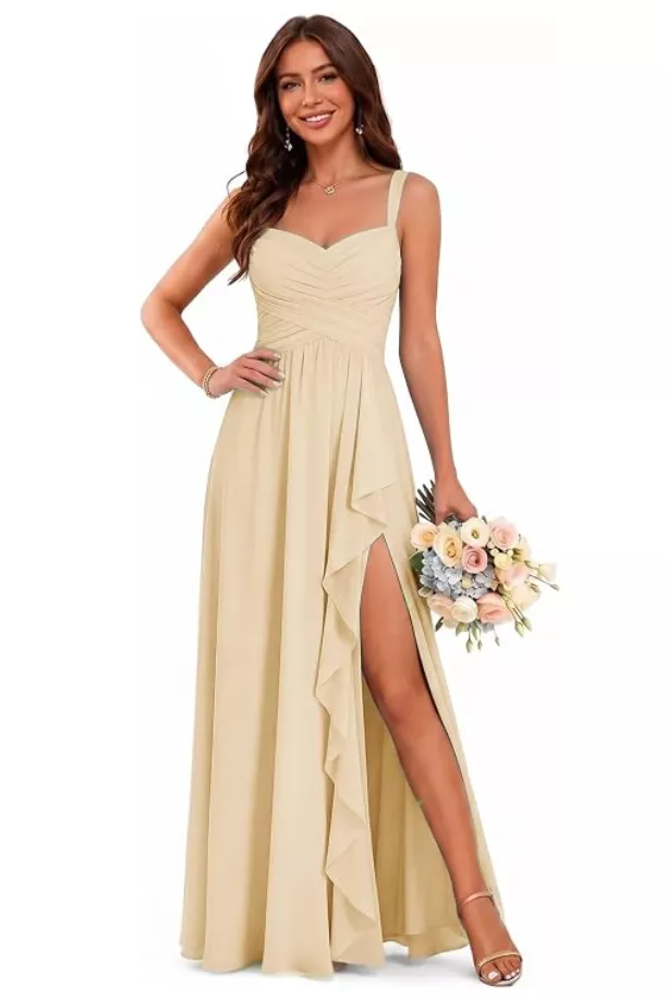 chiffon bridesmaid dress in color champagne