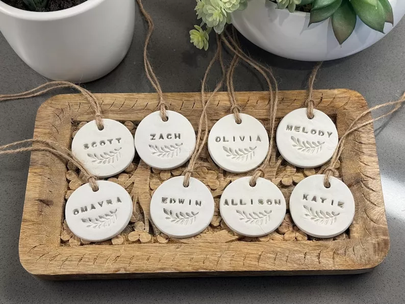 clay tag wedding place cards