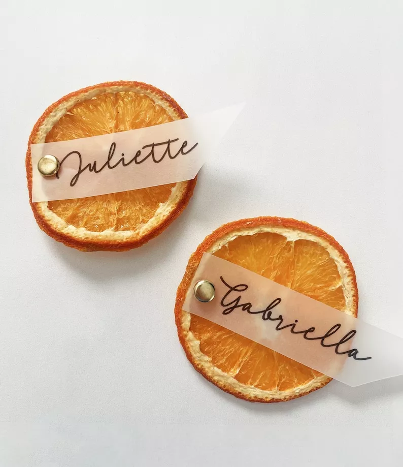 dried orange wedding place cards