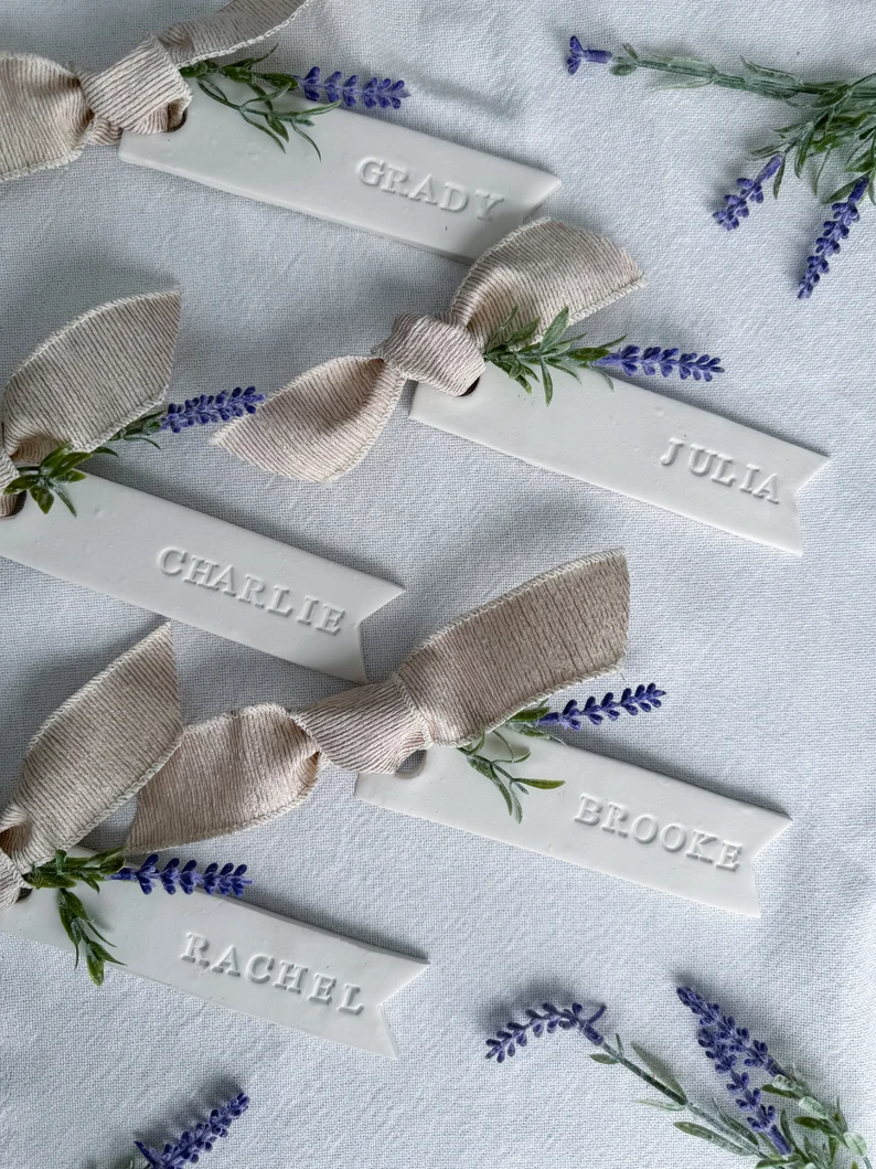 herb and greenery wedding place cards