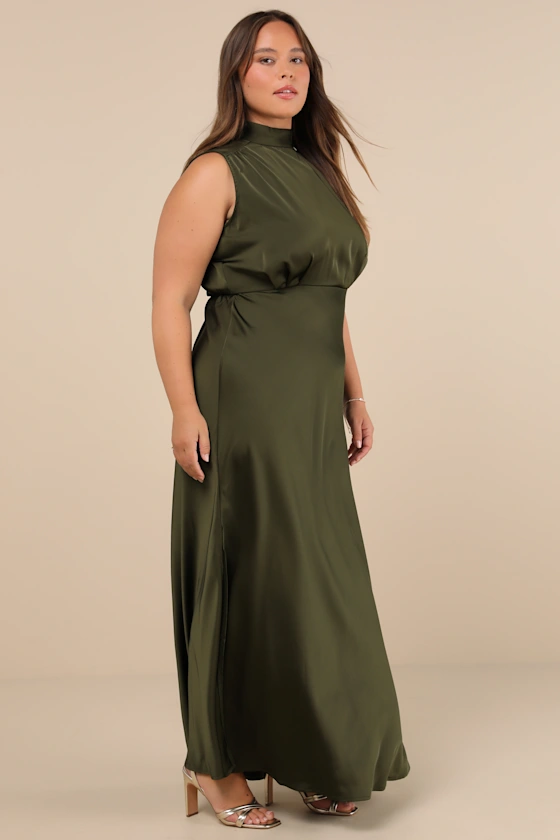 olive green satin bridesmaid dress