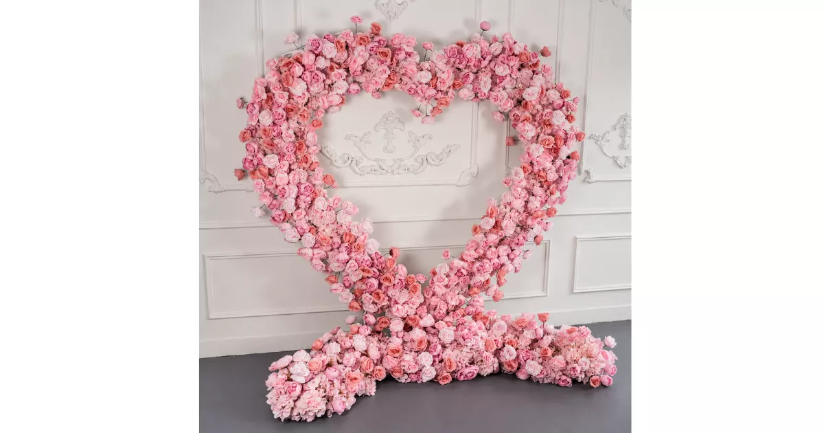 pink heart shaped floral arch