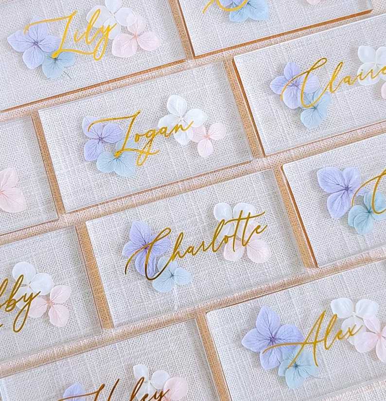 pressed flower wedding place cards