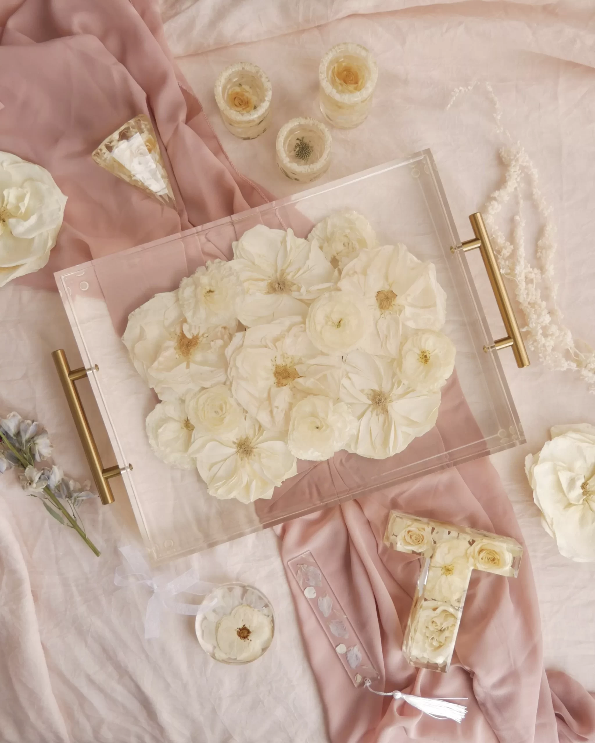 wedding resin flower tray and monogram letter