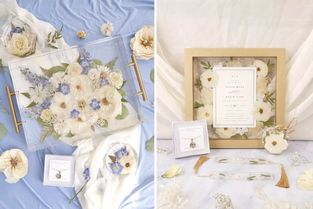wedding flowers preserved in resin as a custom keepsake