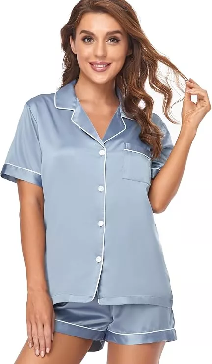 Affordable short sleeve satin bridesmaid pajamas