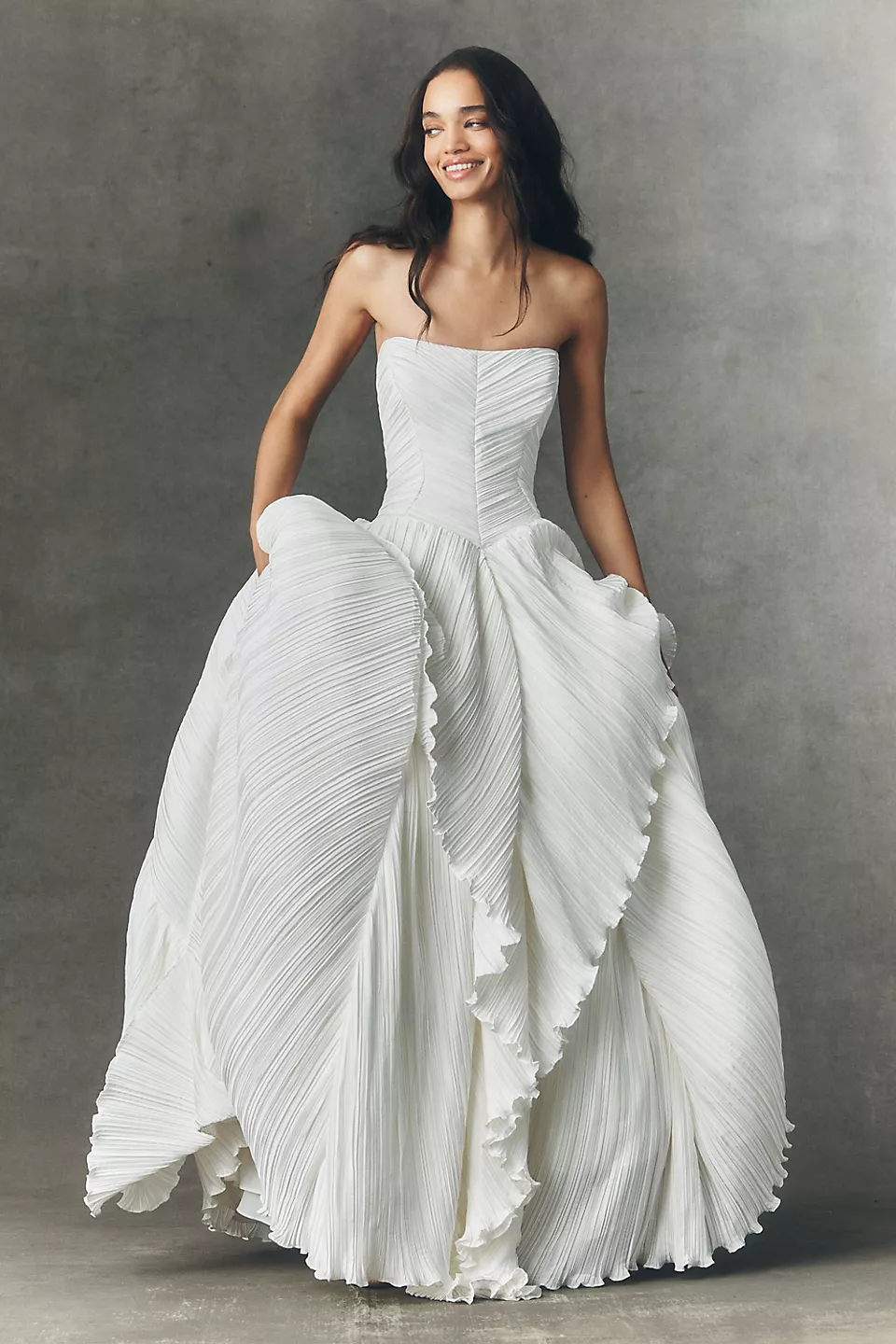 BHLDN Eleonora strapless pleated fit and flare wedding gown