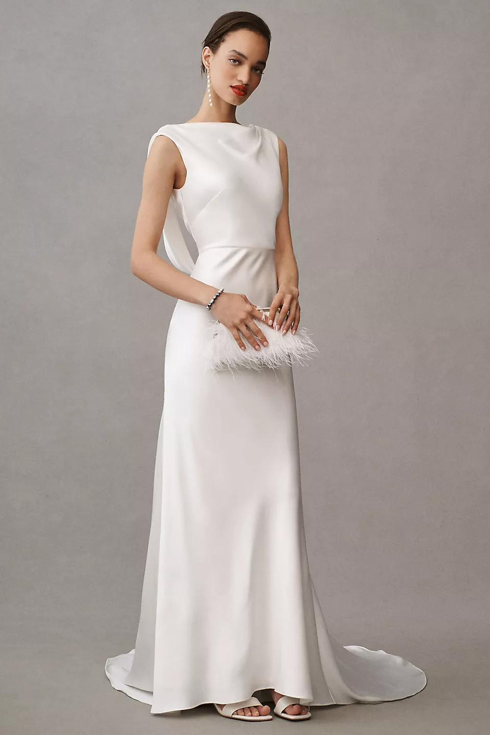 Jenny Yoo Nessa high-neck satin wedding gown with open back