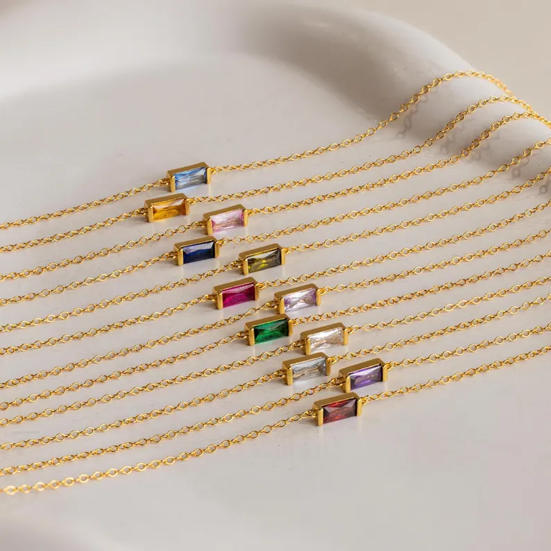 Baguette gemstone birthstone bracelet for a bridesmaid proposal gift