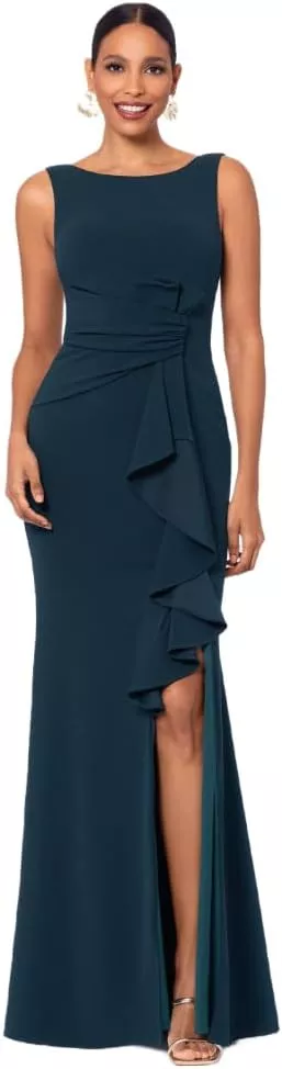 Navy blue maxi wedding guest dress for petite guests