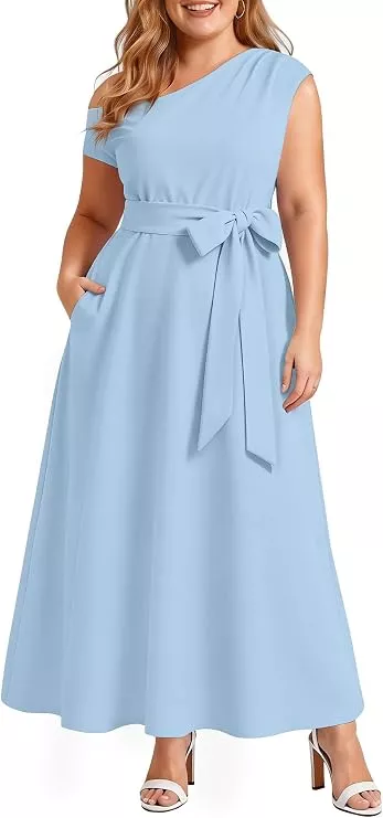 blue plus size wedding guest dress midi length