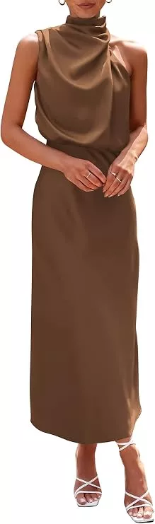Satin midi wedding guest dress from Amazon