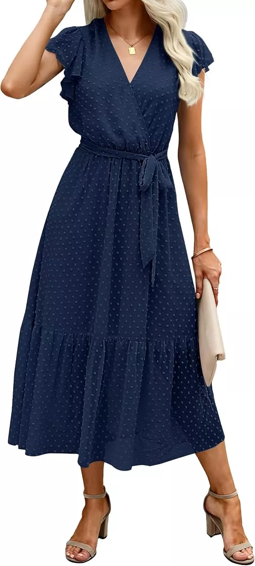 summer wedding guest dress on amazon with cute flowy ruffle cap sleeves