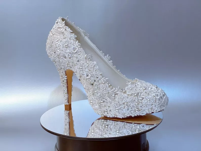 Champagne pearl bridal pumps