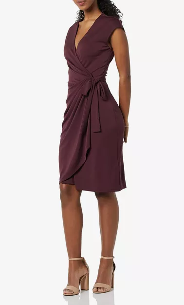 cap sleeve wrap-style wedding guest dress amazon