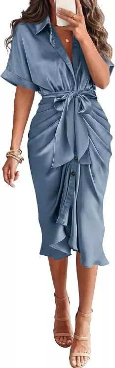 satin cocktail style wedding guest dress