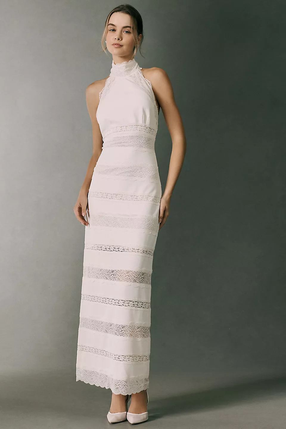 lace halter midi bridal shower dress