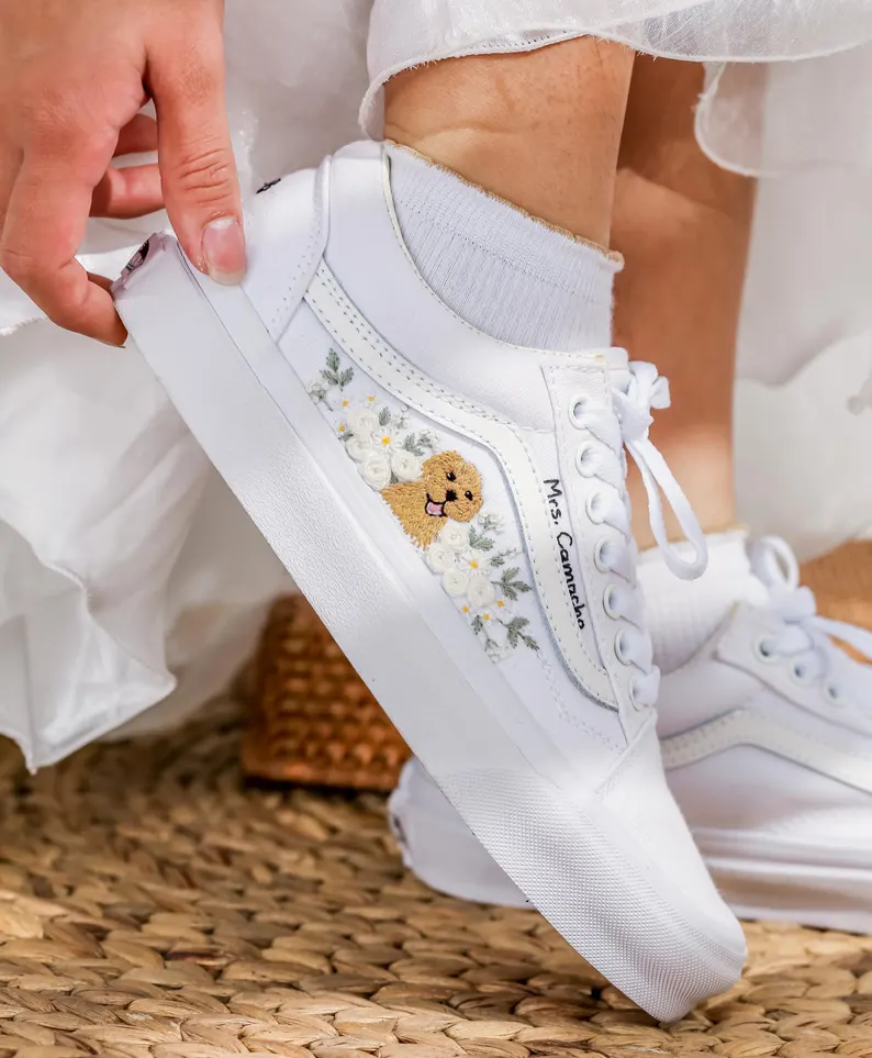 Custom embroidered wedding Vans for bride