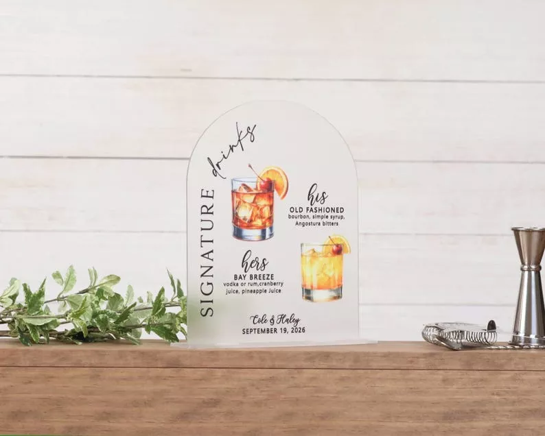 Signature cocktails sign for engagement party decor