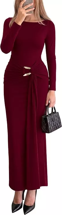 burgundy long sleeve fall wedding guest dress on amazon