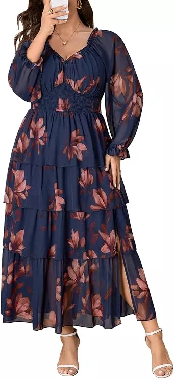 floral long sleeve plus size wedding guest dress on amazon