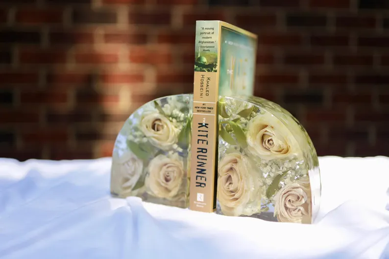 Floral resin bookends made from dried wedding flowers