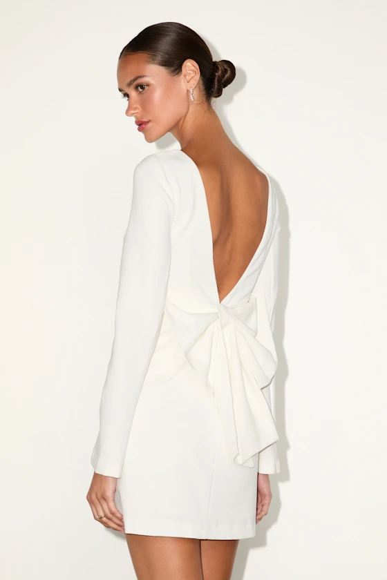 ivory bow backed long sleeve winter bridal shower dress