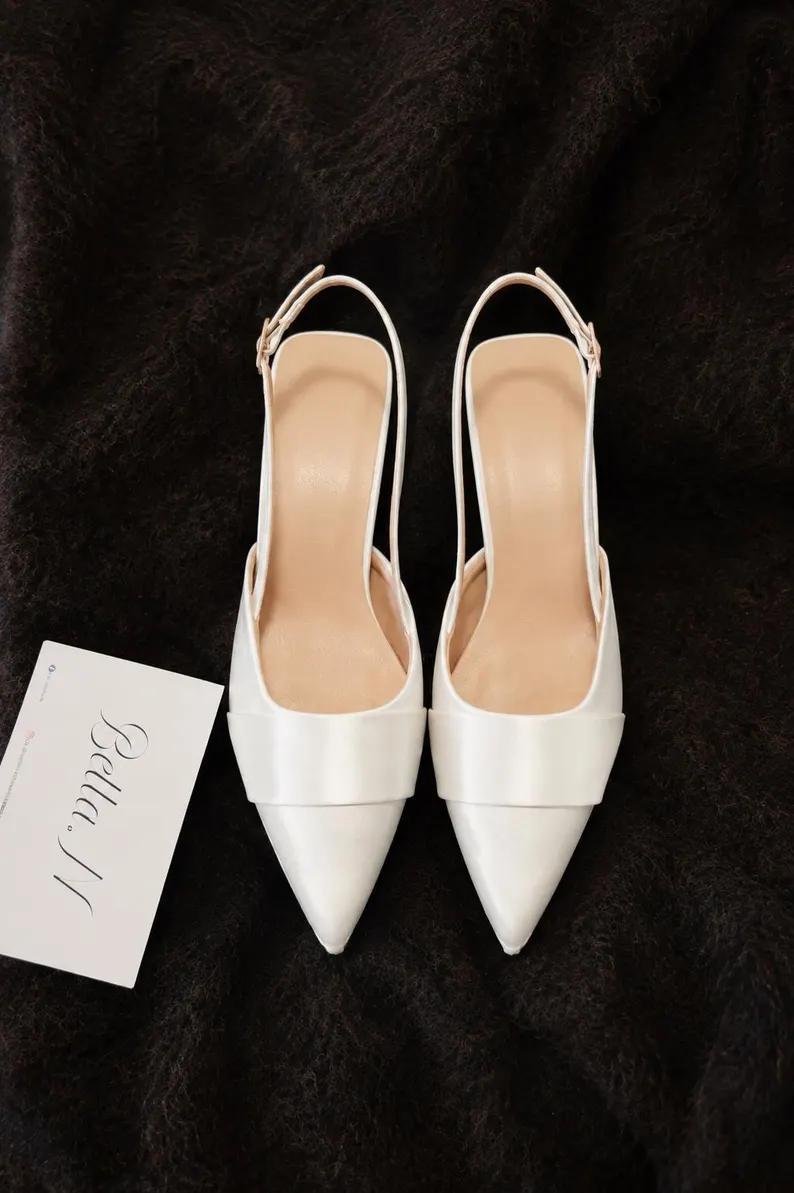 Sleek modern slingback Etsy wedding shoes with kitten heel