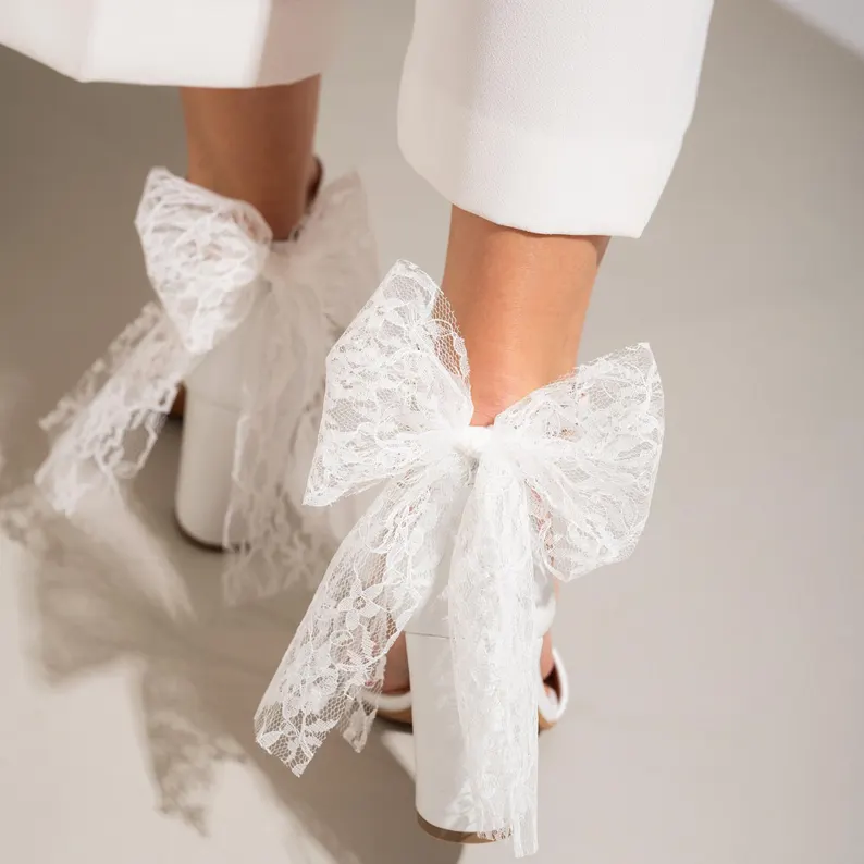 Lace bow wedding heels on Etsy