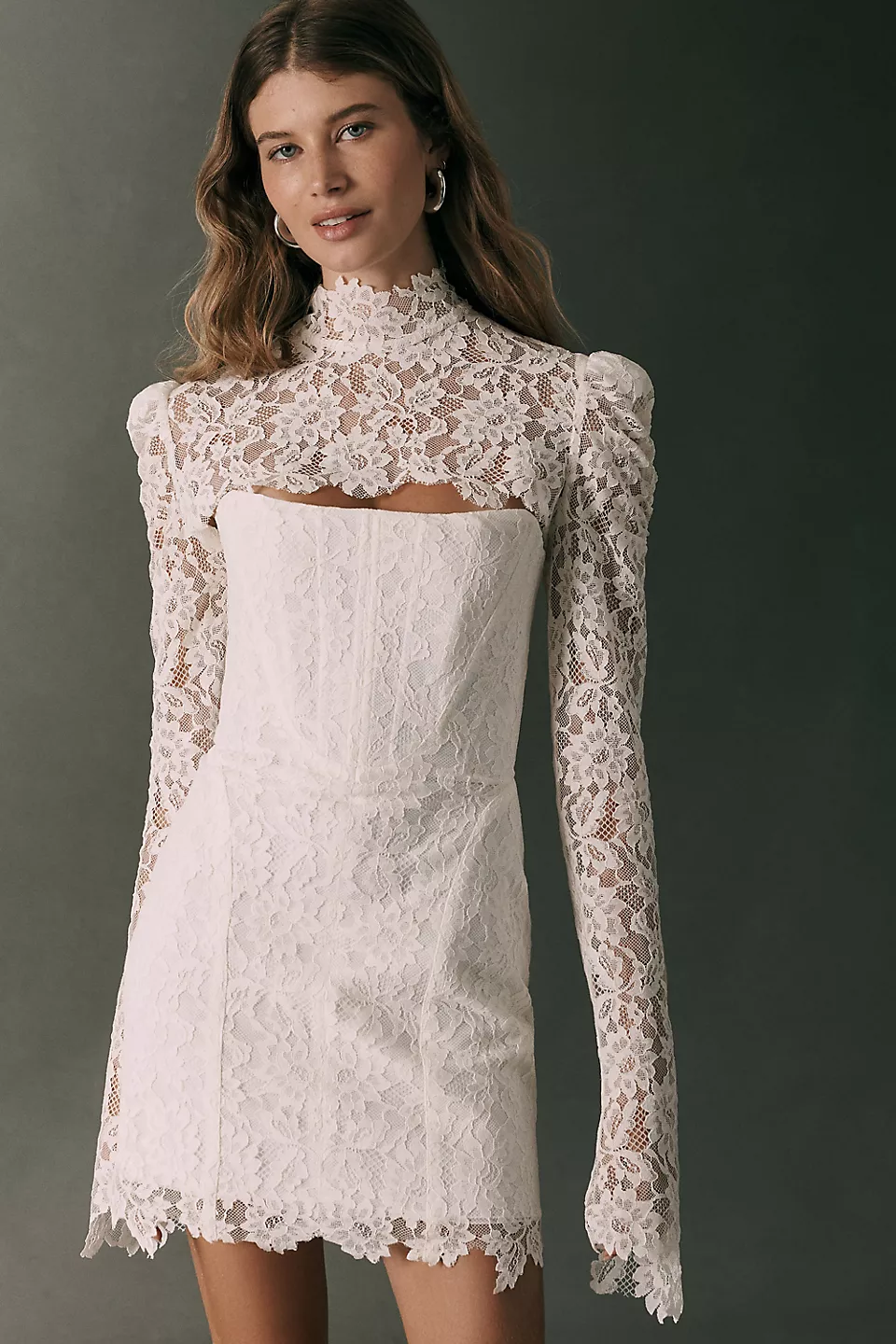long lace sleeve bridal shower mini dress for winter