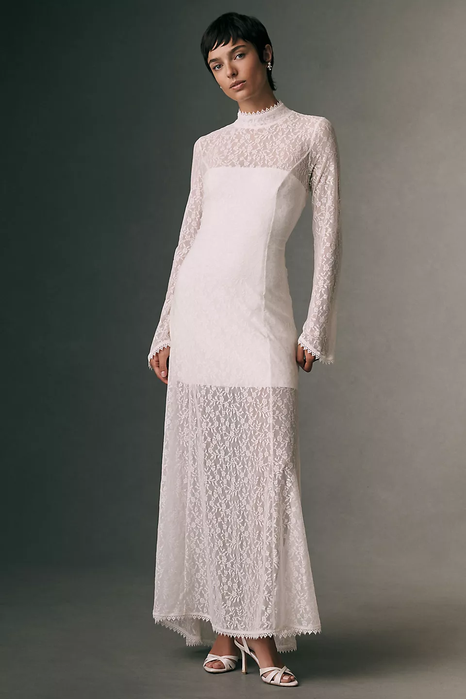 long sleeve white lace maxi dress