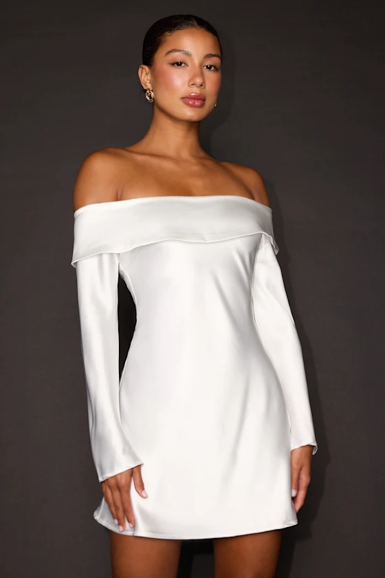 long sleeve white short bridal shower dress