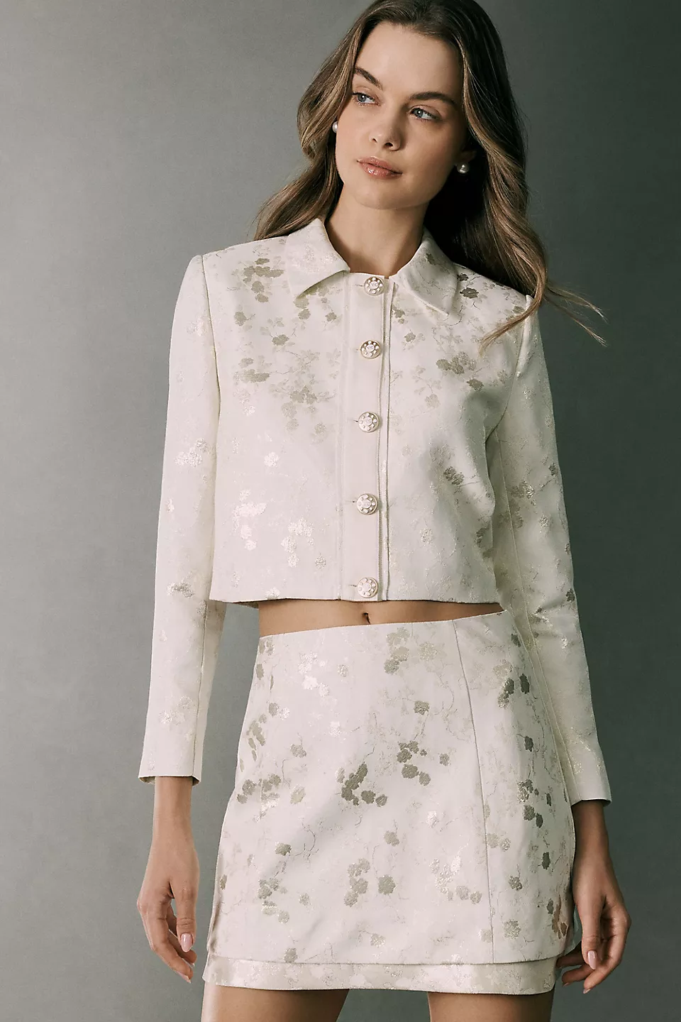 bridal jacket and skirt winter bridal shower outfit