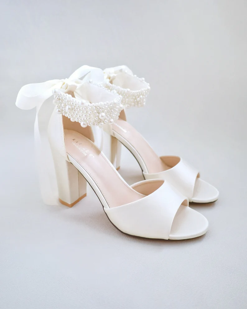 Pearl ankle strap wedding heels