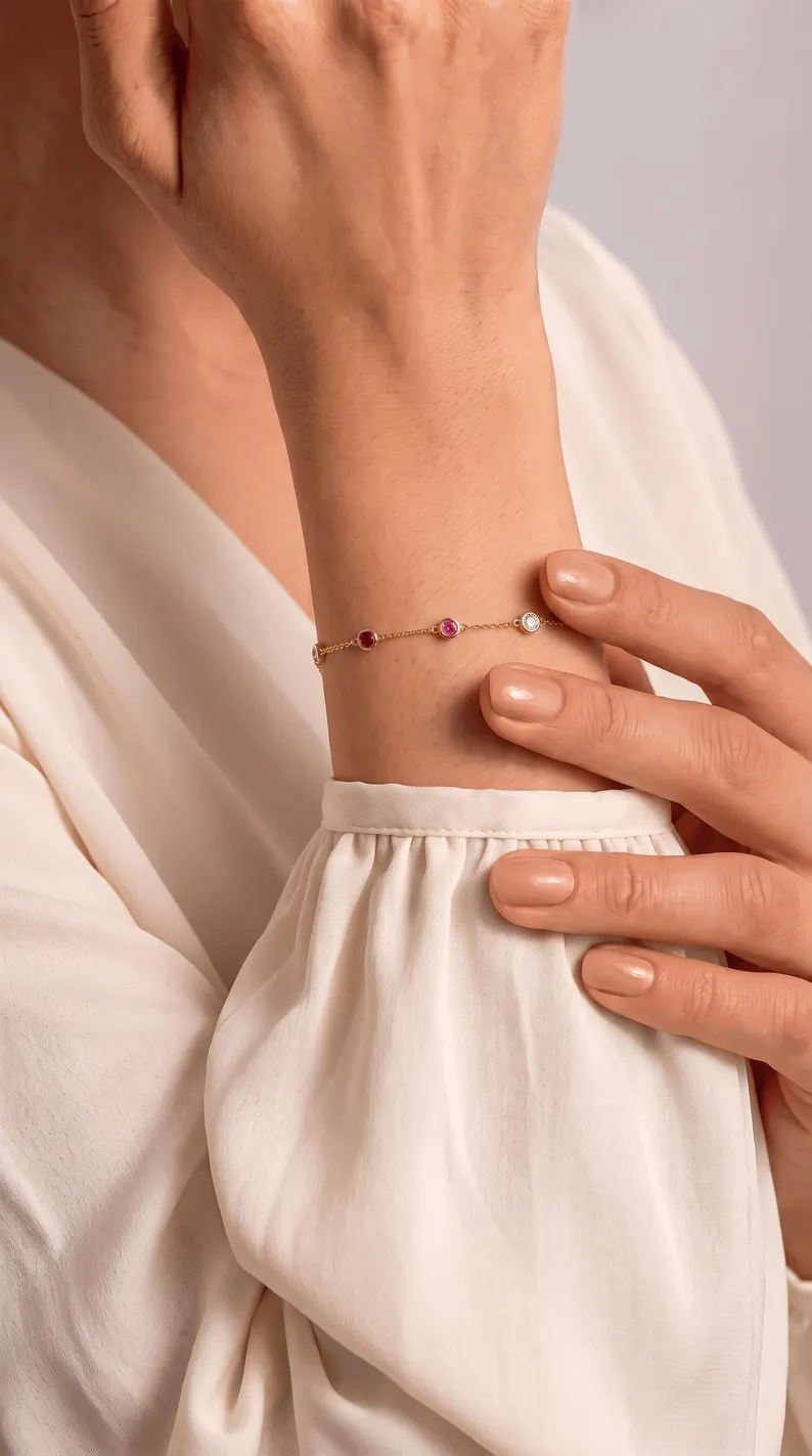 Solid 14k gold birthstone bracelet