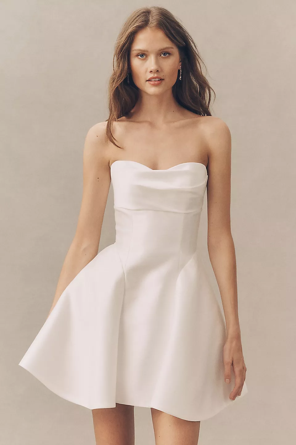 Strapless fit-and-flare mini dress for a bridal reception