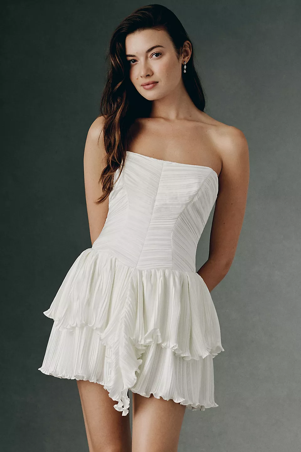 Strapless pleated fit-and-flare bridal mini dress