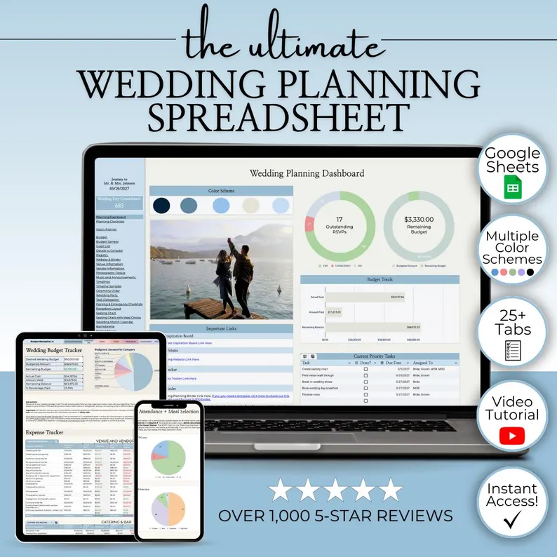 Wedding planning spreadsheet template for organizing wedding details