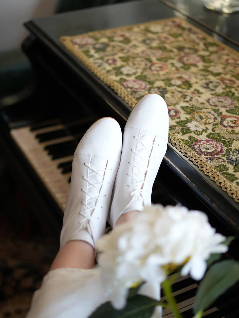 White lace-up wedding boots