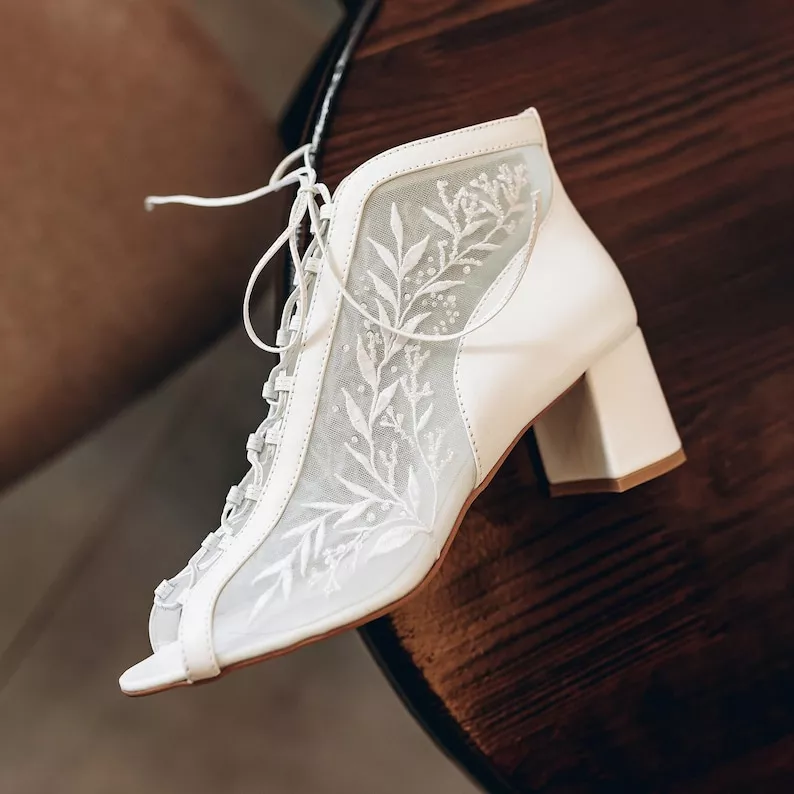 White lace up bridal boots